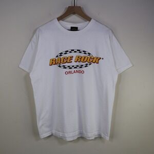 Vintage Race Rock Orlando Graphic T-Shirt Large Racing Cafe White Cotton‎ Tee